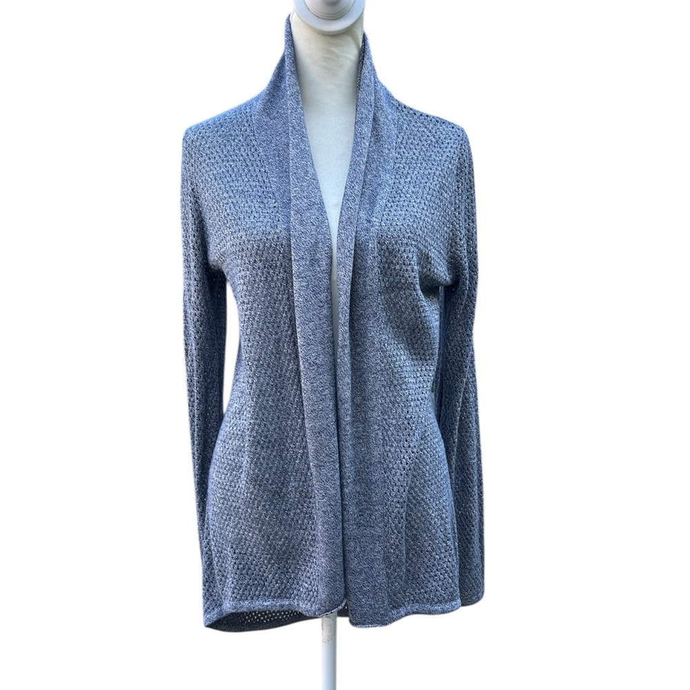 Belldini Cardigan Sweater Open Front Heathered Grey Blue Large